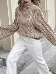 Vintage Mocha Bell Sleeve Cable Knit Sweater - TEVQA