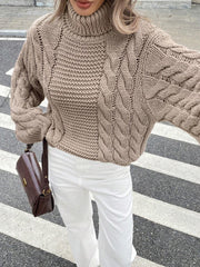 Vintage Mocha Bell Sleeve Cable Knit Sweater - TEVQA