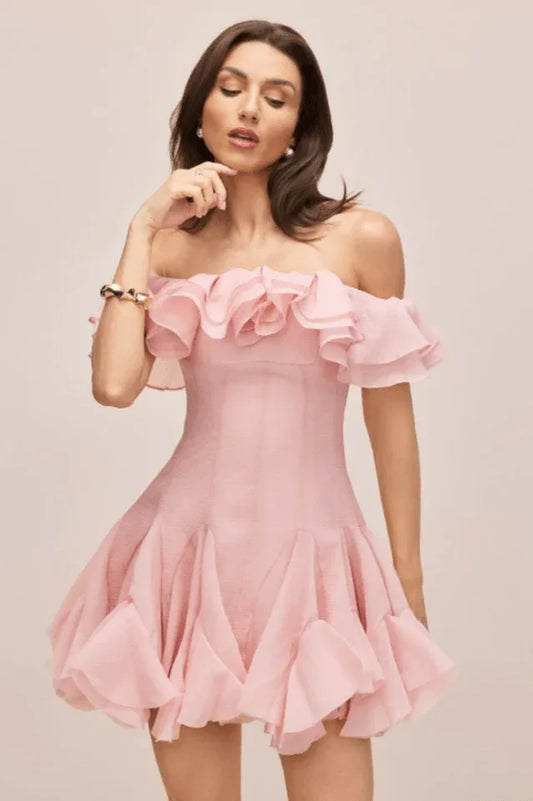 Vita Off Shoulder Ruffle Mini Dress - TEVQA