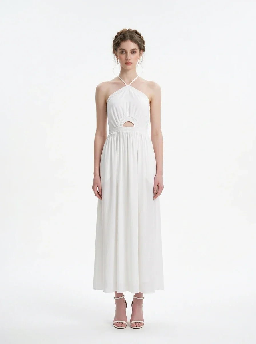 White Halterneck Cut Out Maxi Dress - TEVQA