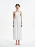 White Halterneck Cut Out Maxi Dress - TEVQA