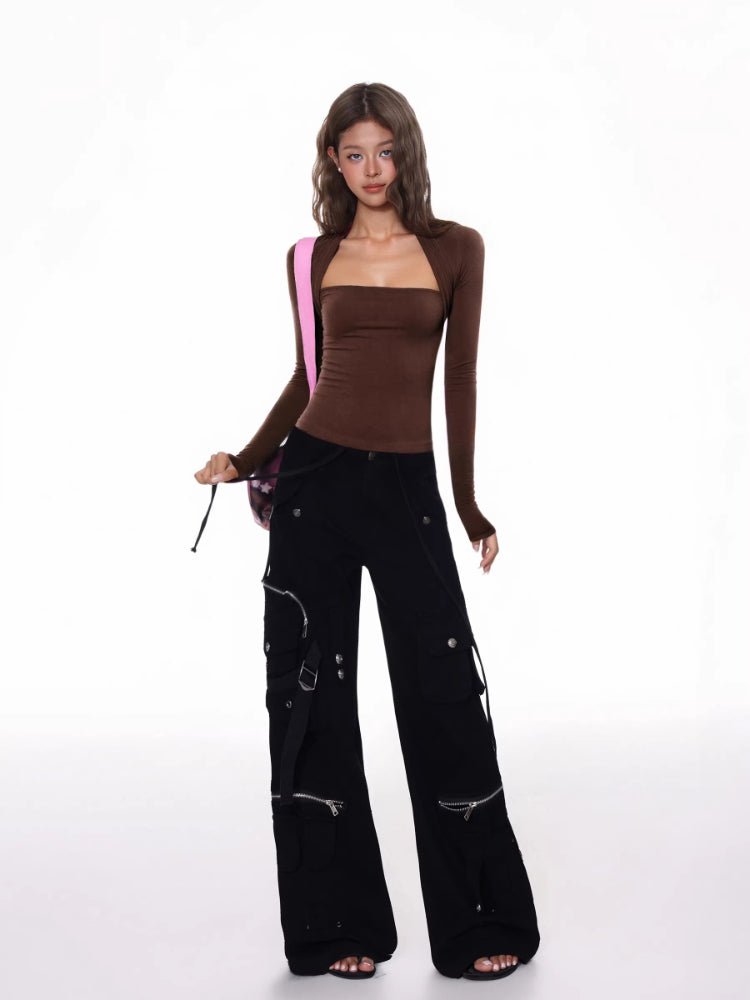 Women's Black Mock Two - Piece Bolero Slim Crop Top - TEVQA
