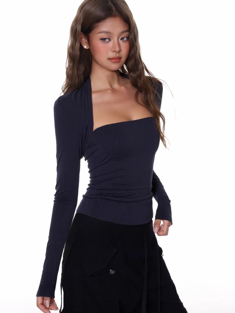 Women's Black Mock Two - Piece Bolero Slim Crop Top - TEVQA