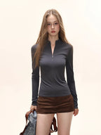 Women's Half Zip Mock Neck Long Sleeve Slim Fit Top - TEVQA