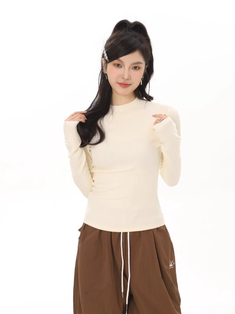 Women's Mock Neck Brushed Seamless Knit Top Slim Fit Long Sleeve - TEVQA