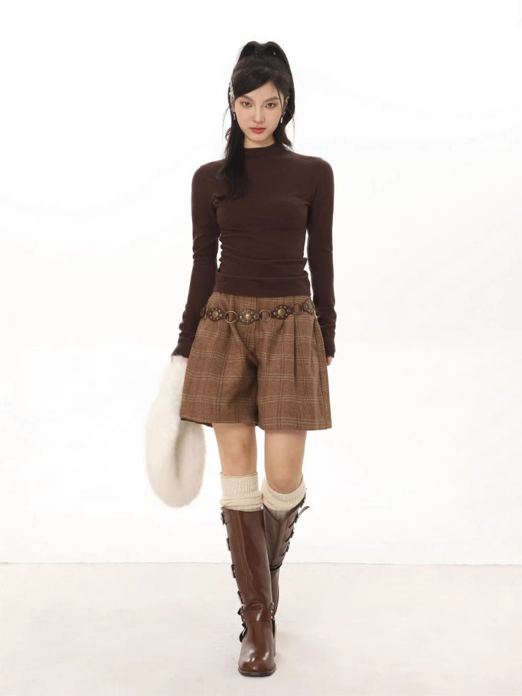 Women's Mock Neck Brushed Seamless Knit Top Slim Fit Long Sleeve - TEVQA