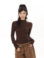 Women's Mock Neck Brushed Seamless Knit Top Slim Fit Long Sleeve - TEVQA