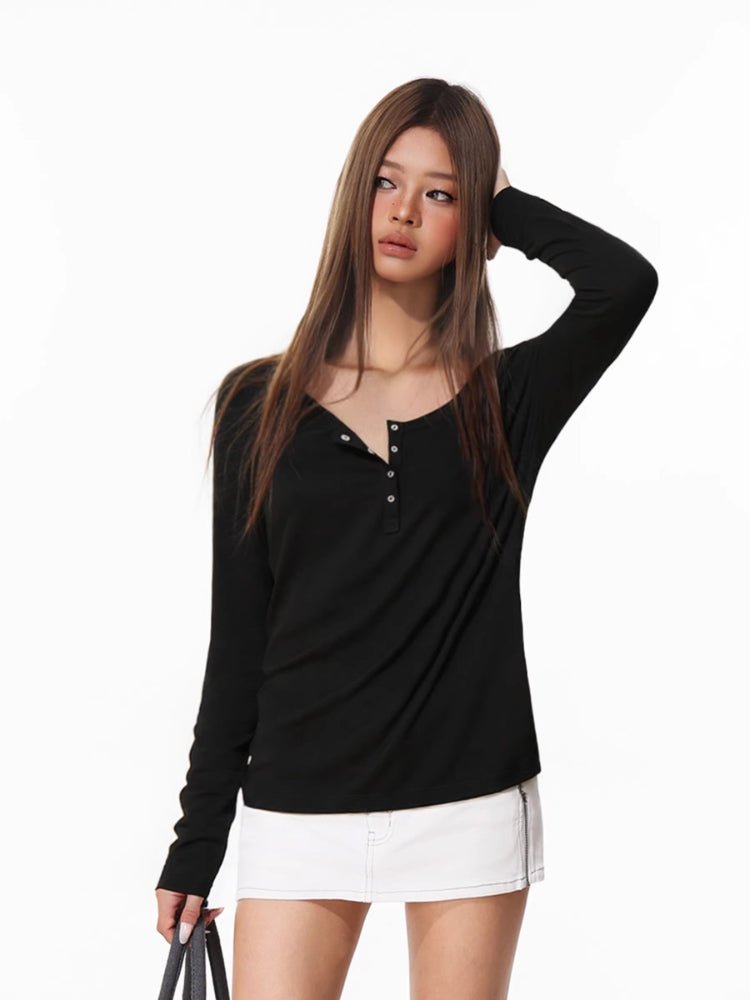 Women's Pink Long Sleeve Henley Slim Fit Knit Top - TEVQA
