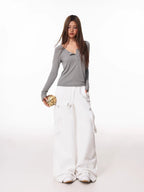 Women's Pink Long Sleeve Henley Slim Fit Knit Top - TEVQA