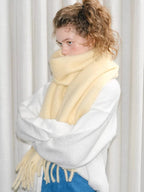 Wool Blend Tassel Scarf Cream Yellow Winter Shawl - TEVQA