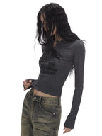 Y2K Grunge Graffiti Print Button - Front Henley Top - TEVQA