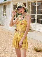 Yellow Plaid Halter 3 - Piece Swimwear Set - TEVQA