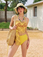 Yellow Plaid Halter 3 - Piece Swimwear Set - TEVQA