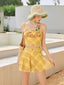 Yellow Plaid Halter 3 - Piece Swimwear Set - TEVQA